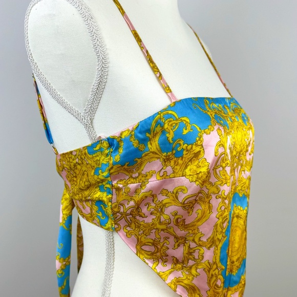 NO 1 LOS ANGELES Scarf Print Tie Back Crop Top Chic / Small - Picture 3 of 14